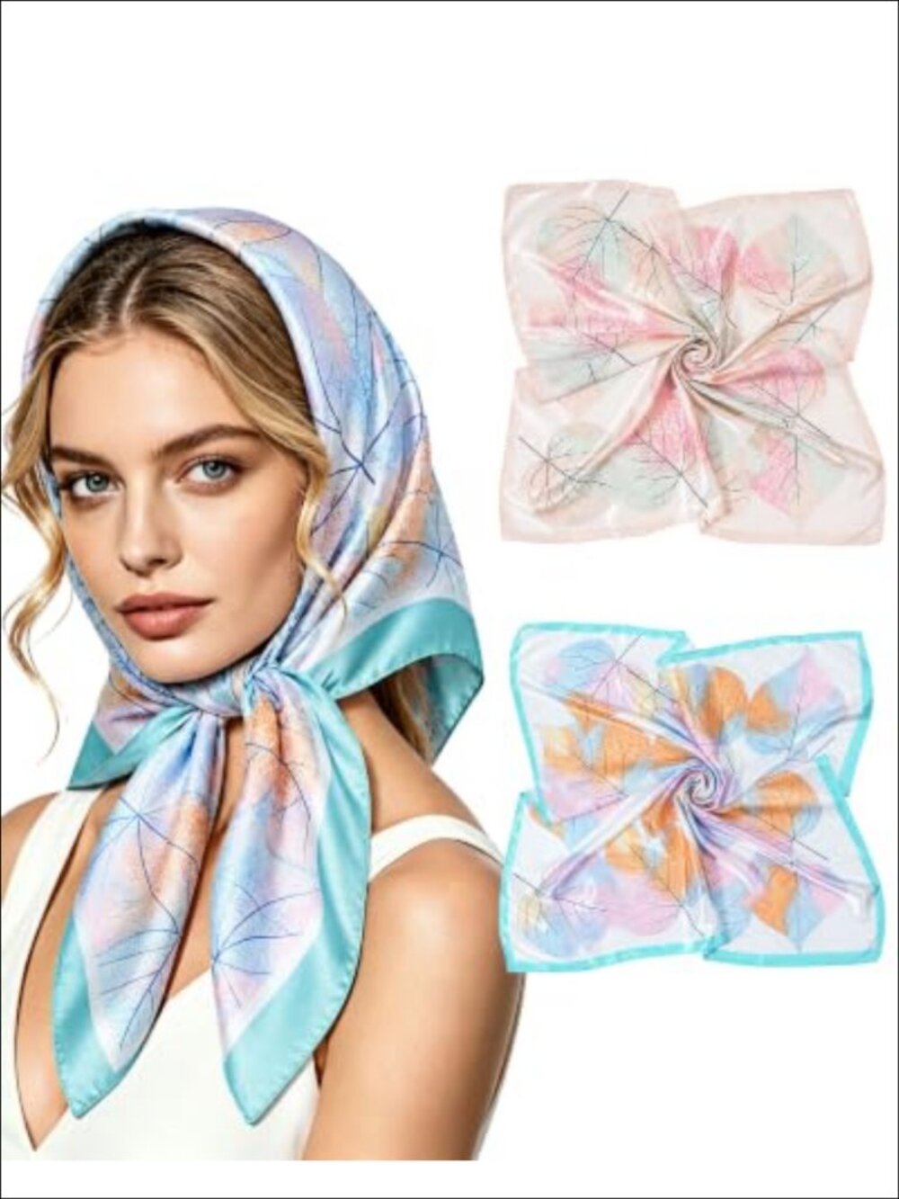 Satin Square Scarf Set 35in Silky Hair Wrap Neck Scarf Bandana for Women